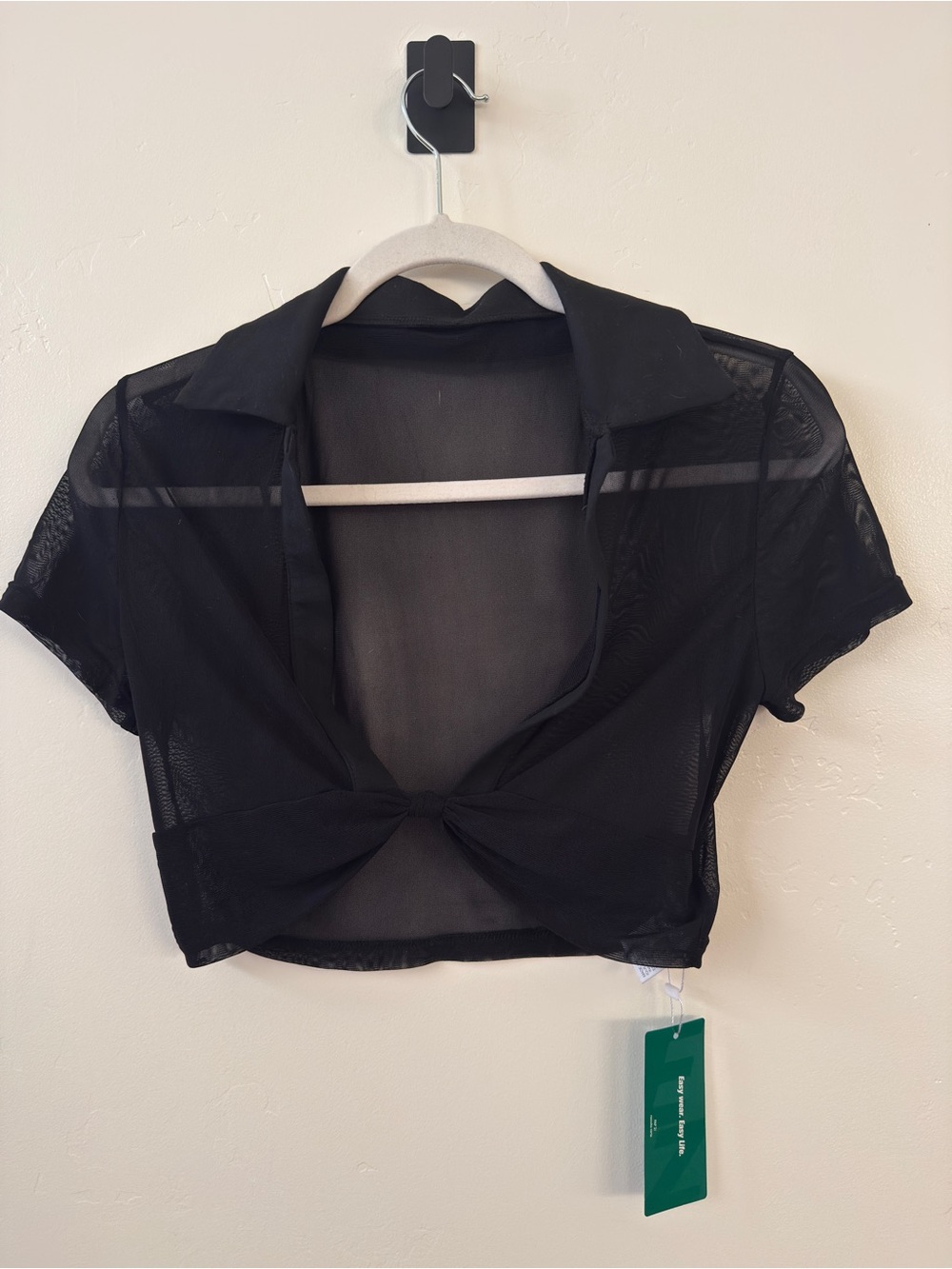 Sheer Black Knot-Front Crop Top - Women